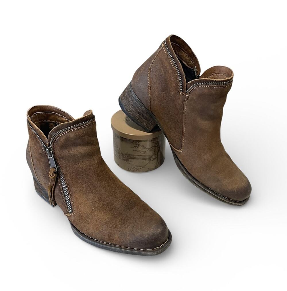 Born Montoro Il Brown Suede Leather Ankle Boots Zip Accent Women's Size 10 (42)